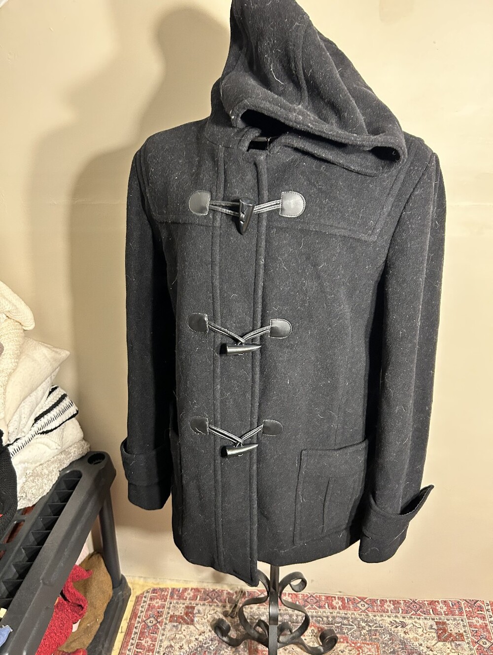 80% wool black womens size medium coat jacket casual dress pea coat